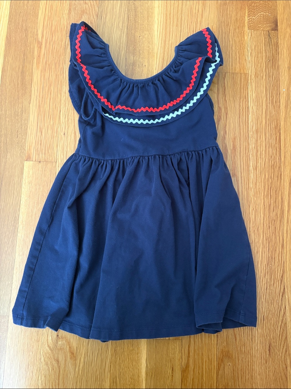 Janie and Jack Navy Dress with Red & White Rickrack